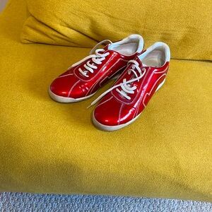 Salvatore Ferragamo metallic red patent sneakers, size 6.5